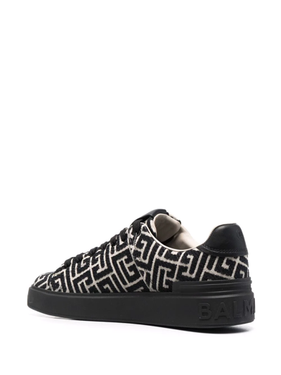 Shop Balmain Monogram Jacquard B-court Sneakers In Black