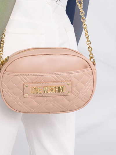Shop Love Moschino Quilted Logo-plaque Crossbody Bag In Neutrals