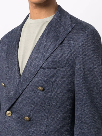 Shop Eleventy Double-breasted Linen Jacket In Blue