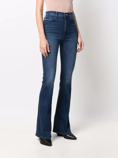 Shop Mother High-waist Flared Jeans In Blue
