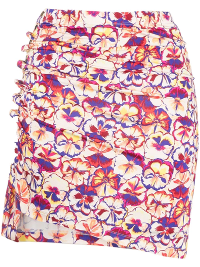 Shop Paco Rabanne Floral-print Draped Skirt In Orange