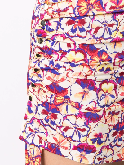 Shop Paco Rabanne Floral-print Draped Skirt In Orange