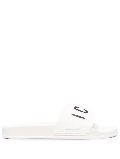 Shop Dsquared2 Logo-print Slides In White