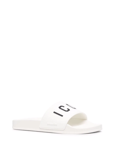 Shop Dsquared2 Logo-print Slides In White