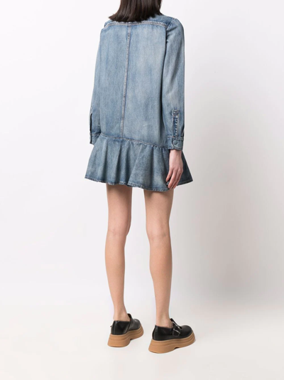 Shop Red Valentino Flared-hem Denim Playsuit In Blue