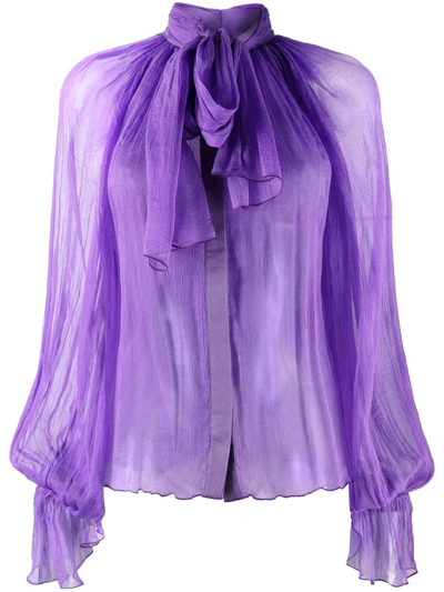 Shop Atu Body Couture Bow-detail Silk Blouse In Purple