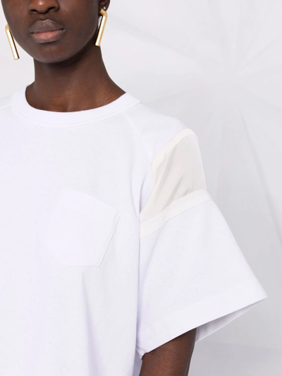 Shop Sacai Drawstring Hem Panelled T-shirt In White