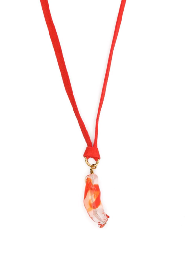Shop Forte Forte Glass-pendant Suede Necklace In Red