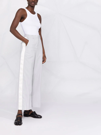 Sacai Side-stripe Straight-leg Trousers In Grey