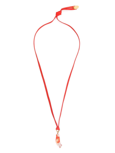 Shop Forte Forte Glass-pendant Suede Necklace In Red