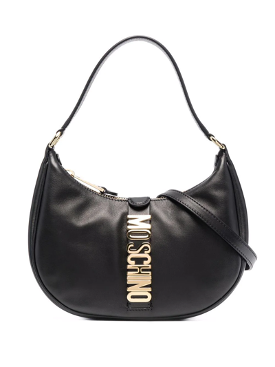 Shop Moschino Logo Plaque Shoulder Bag In Black