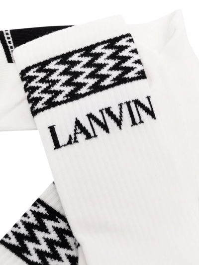 Shop Lanvin Logo-knit Zigzag-edge Socks In White