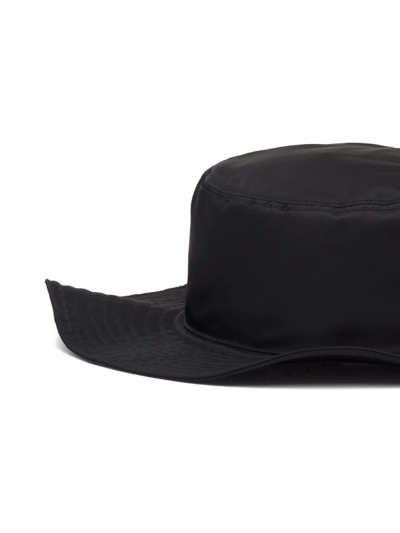 Prada Men's Re-nylon Wide Brim Hat W/ Logo Chin Strap In Black