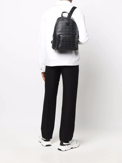 Mcm Men's Logo Monogram Medium Leather Backpack In Black