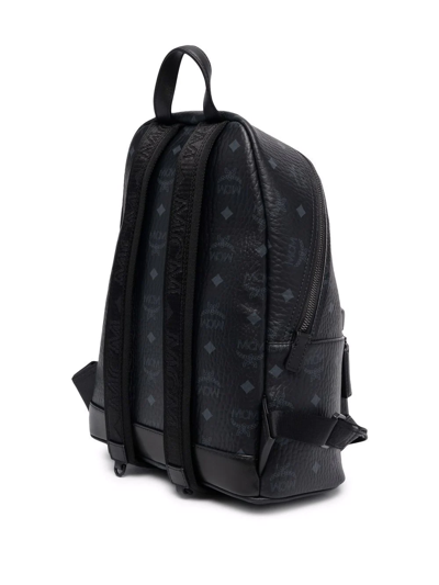 Mcm Men's Logo Monogram Medium Leather Backpack In Black