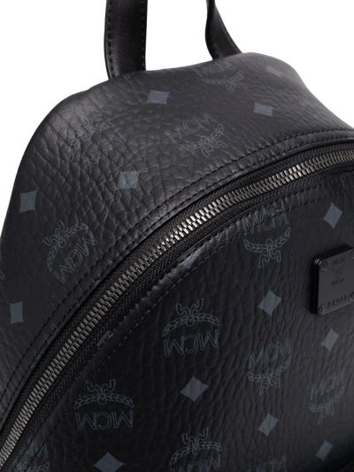 Mcm Men's Logo Monogram Medium Leather Backpack In Black