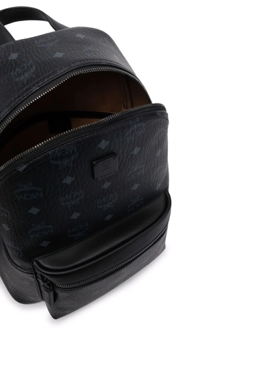 Mcm Men's Logo Monogram Medium Leather Backpack In Black