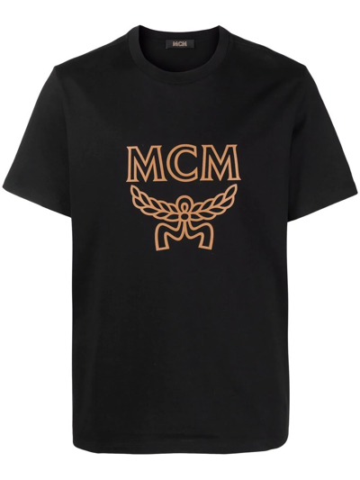Shop Mcm Logo Crew-neck T-shirt In Black