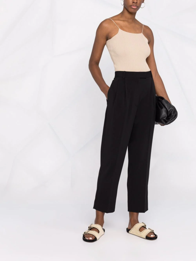 Shop Patrizia Pepe Cropped High-waisted Trousers In Black