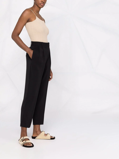 Shop Patrizia Pepe Cropped High-waisted Trousers In Black