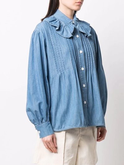 Shop See By Chloé Ruffle-collar Denim Shirt In Blue