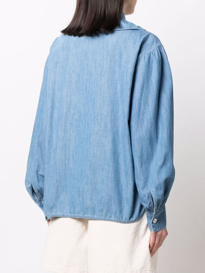 Shop See By Chloé Ruffle-collar Denim Shirt In Blue