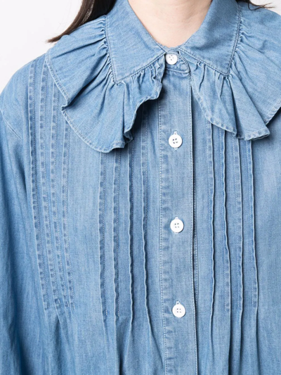 Shop See By Chloé Ruffle-collar Denim Shirt In Blue