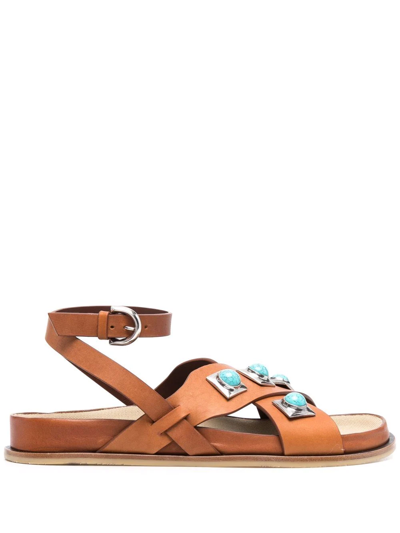 Shop Etro Crown Me Leather Sandals In Black