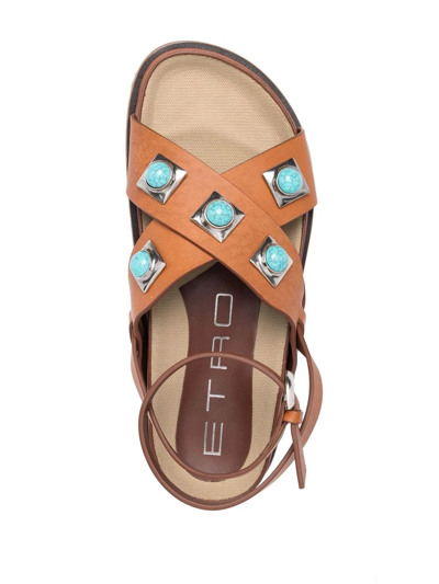 Shop Etro Crown Me Leather Sandals In Black