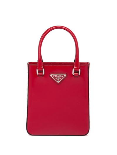 Shop Prada Small Brushed Tote Bag In Red