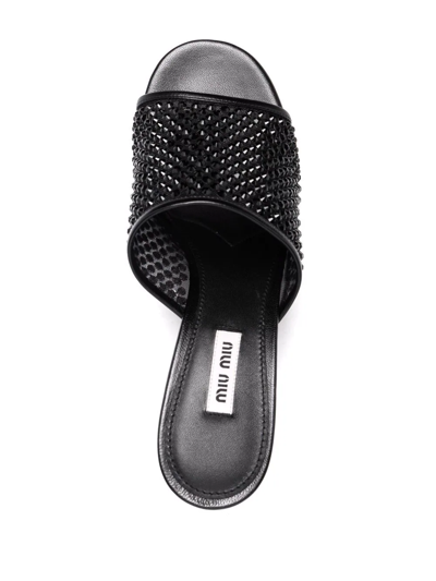 Miu Miu Crystal-embellished Leather Sandals In Black