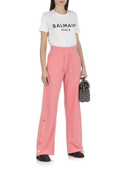 Shop Balmain Trousers In Rose Saumon