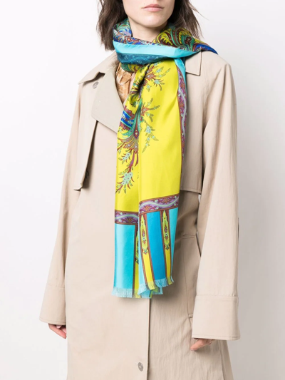 Shop Etro Paisley-pattern Silk Scarf In Yellow