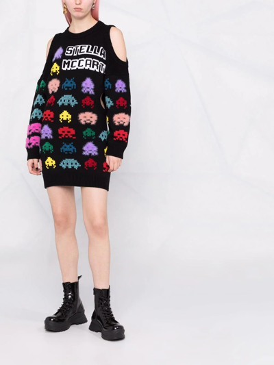 Shop Stella Mccartney Gamer Intarsia-knit Cut-out Dress In Schwarz