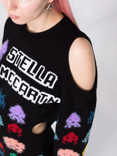 Shop Stella Mccartney Gamer Intarsia-knit Cut-out Dress In Schwarz