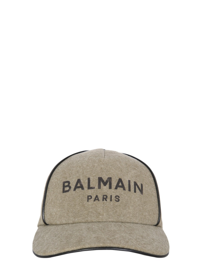 Shop Balmain Baseball Hat With Logo In Beige