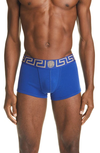 Shop Versace First Line Low Rise Trunks In Bluette-gold