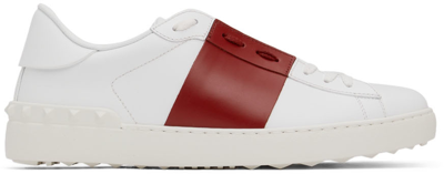 Shop Valentino White & Red Leather Open Sneakers In Bianco/rosso V./bian