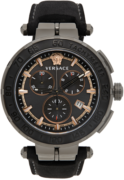 Shop Versace Black Greca Chrono Watch