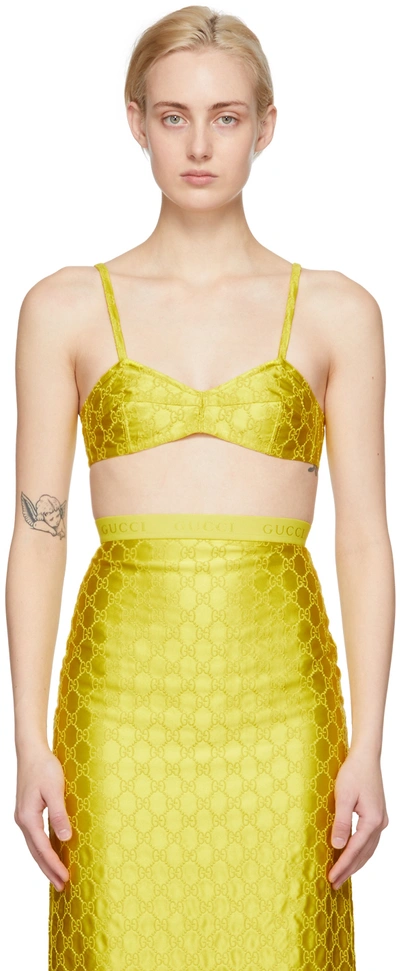 Shop Gucci Yellow Silk Embroidered Gg Duchesse Bra In 7278 Lemon