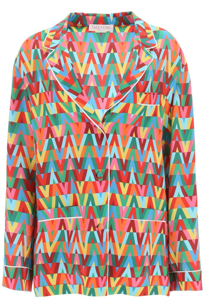 Shop Valentino Optical V Printed Pajama Shirt In Multi