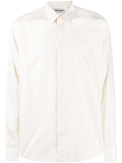 Shop Saint Laurent Metallic Pinstriped Shirt In White
