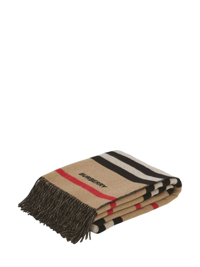 Shop Burberry Icon Stripe Cashmere-blend Blanket In Neutrals