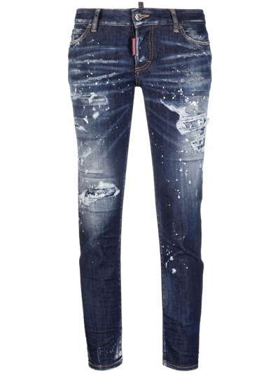 Shop Dsquared2 Blue Cropped Distressed Denim Jeans