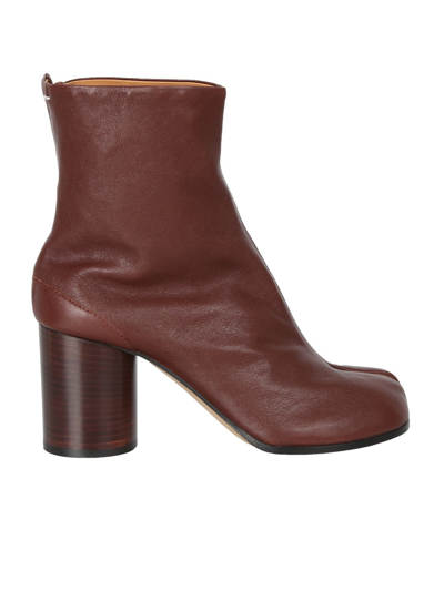 Shop Maison Margiela Tabi Leather Ankle Boots In Brown
