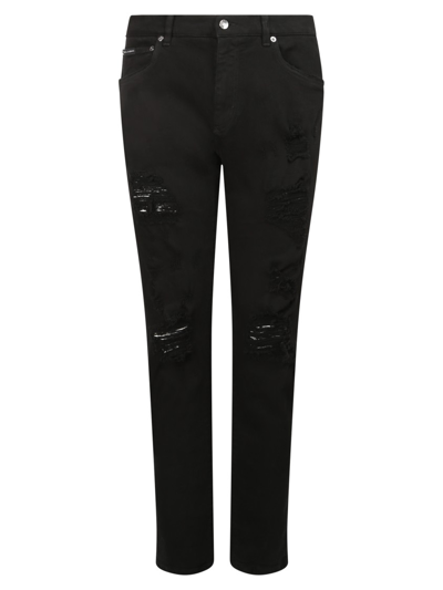 Shop Dolce & Gabbana Distressed-effect Skinny Jeans In Black
