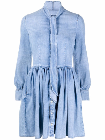 Shop Dsquared2 Light Blue Pussy-bow Long-sleeved Dress