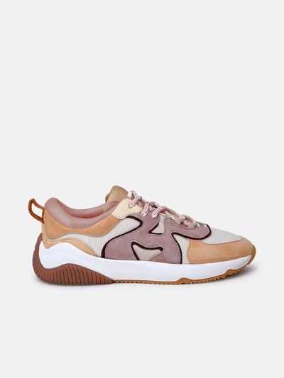 Shop Hogan Beige And Pink Suede Blend H597 Sneakers
