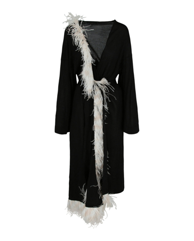 Shop Alanui Feather Silk Long Jacket In Black