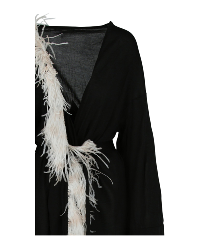 Shop Alanui Feather Silk Long Jacket In Black